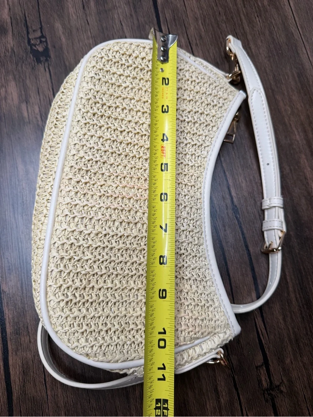 Woven Cream Shoulder Bag with Adjustable Strap
